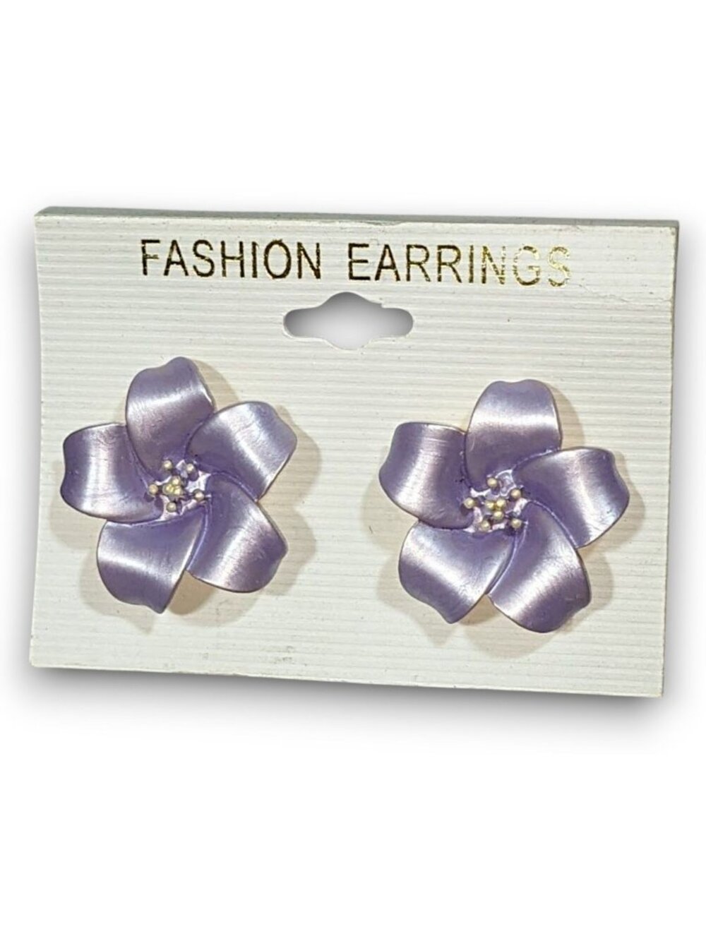 Vintage 80s Floral Metal Purple Flower Clip On Earrings NWT
